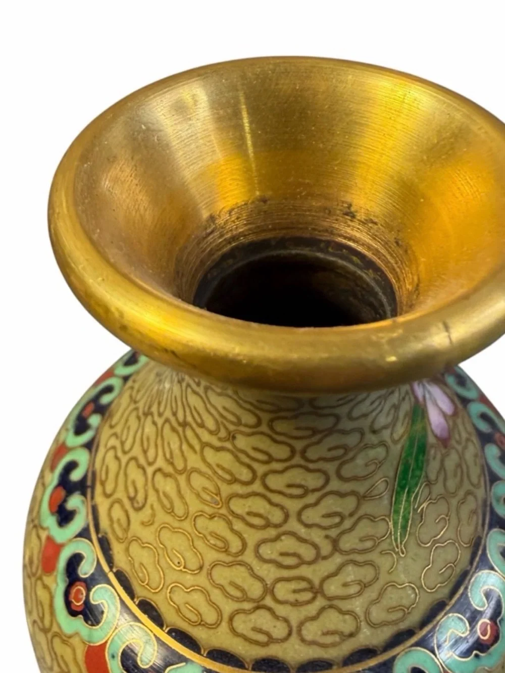 VINTAGE CLOISONNÉ CHERRY BLOSSOM VASE – 6” ENAMEL BRASS DECOR CLOISONNE